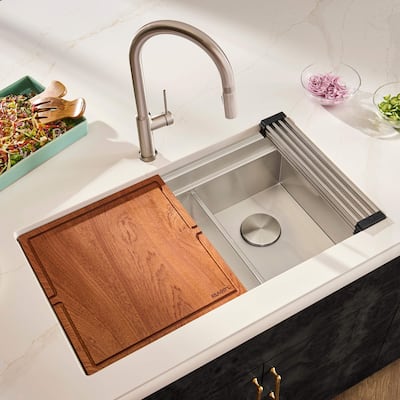 Ruvati 33-inch Workstation Dual Tier Double Bowl Low Divide Undermount 16 Gauge Stainless Steel Kitchen Sink - 33" x 19″