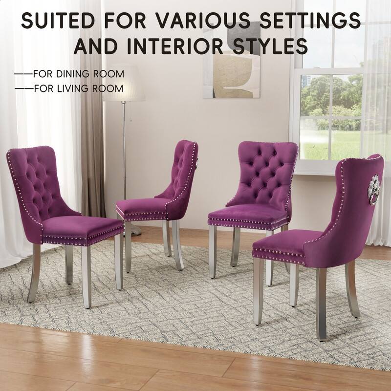 High-end Tufted Velvet Upholstered Nailhead Dining Chair Set of 6