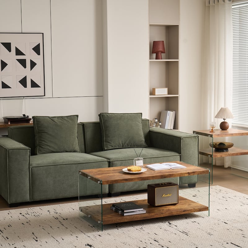 Compact MDF Coffee Table - Walnut Finish & Tempered Glass Top‌