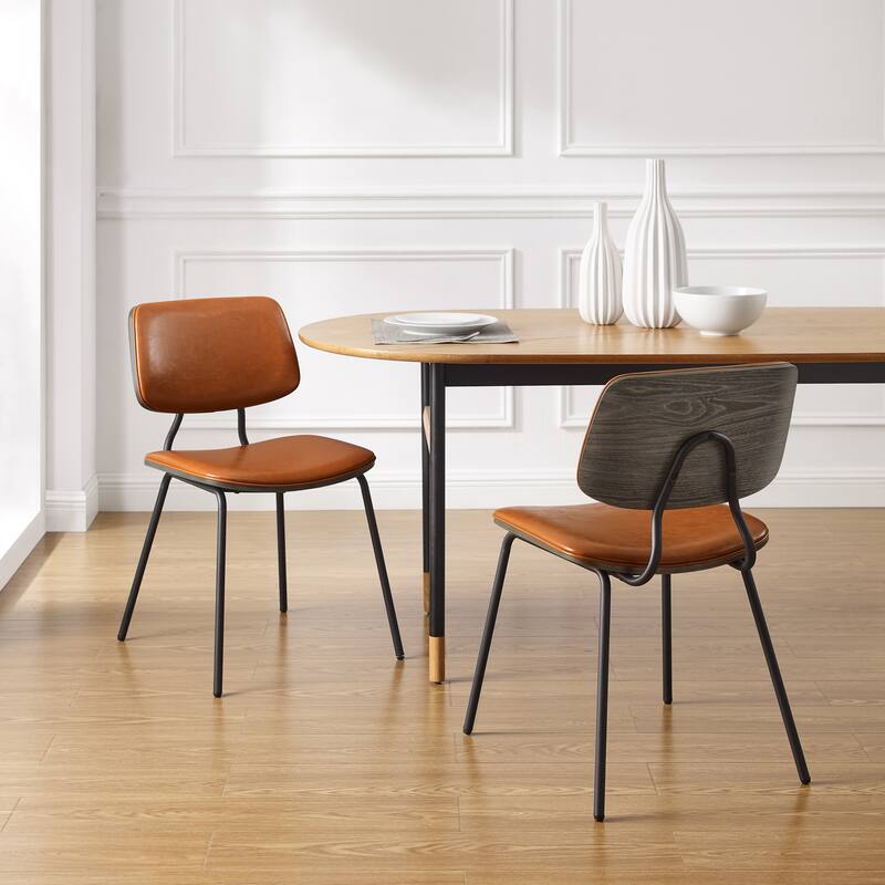 Art Leon Set of 2 Mid-century PU Leather Bentwood Dining Chairs