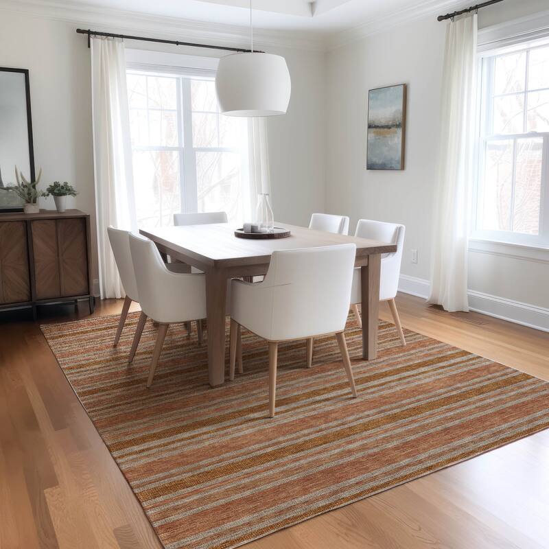 Machine Washable Indoor/ Outdoor Thin Cabana Stripe Chantille Rug
