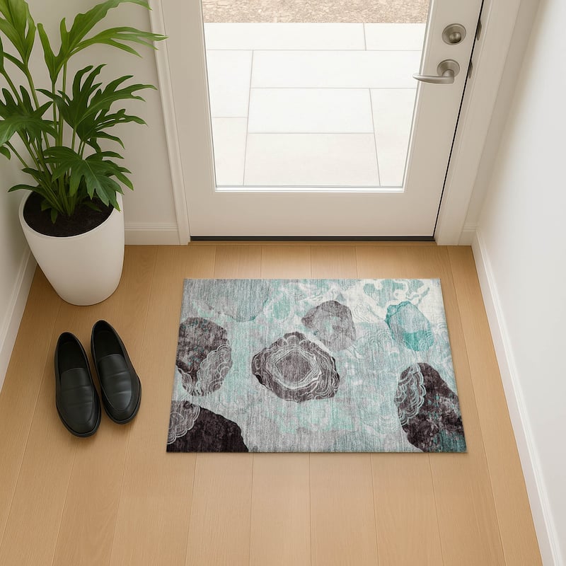 Premium Washable Super Soft Abstract Imprints Mayfield Rug - Teal - 1'8" x 2'6"