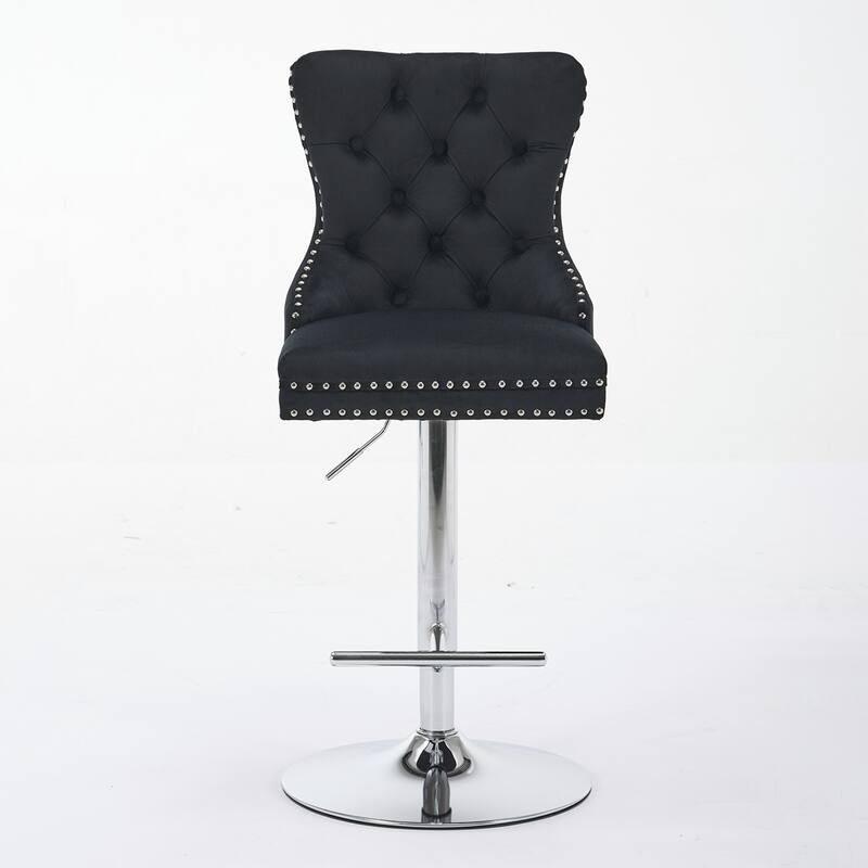 2PCS Swivel Adjustable Height Tufted Bar Stools With Silver Leg