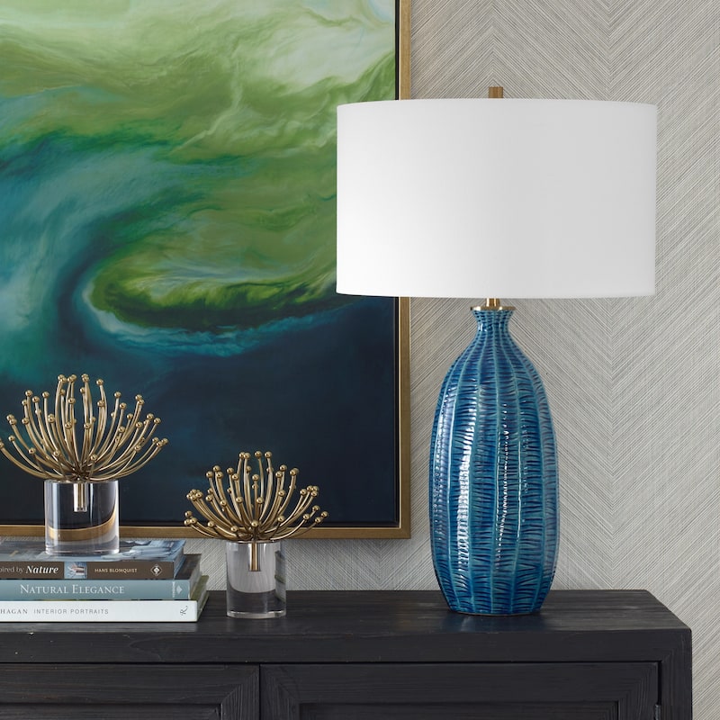 Ceramic Table Lamp with White Round Shade - 28.75" - Blue