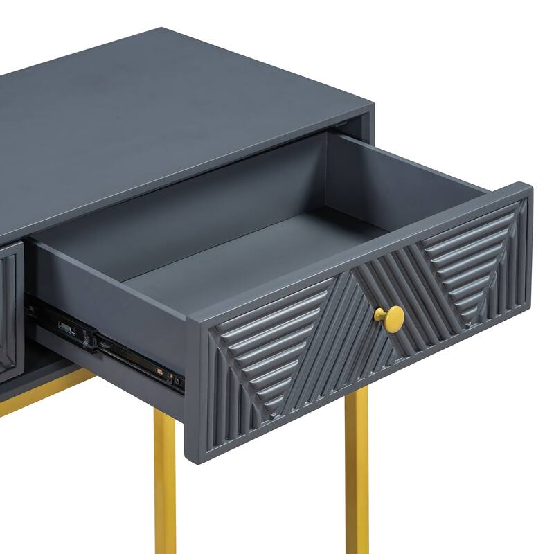 38" Modern Console Table with Two Drawers and Gold Metal Base for Entryway, Living Room