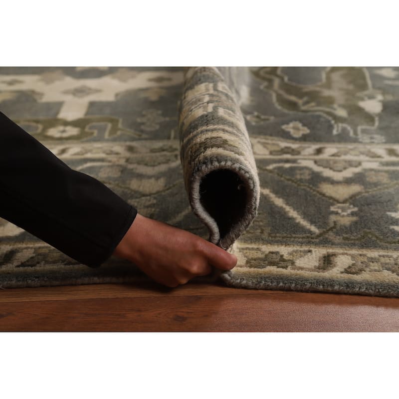Transitional Gray Oushak Indian Area Rug Hand-Knotted Wool Carpet - 8'1" x 9'9"
