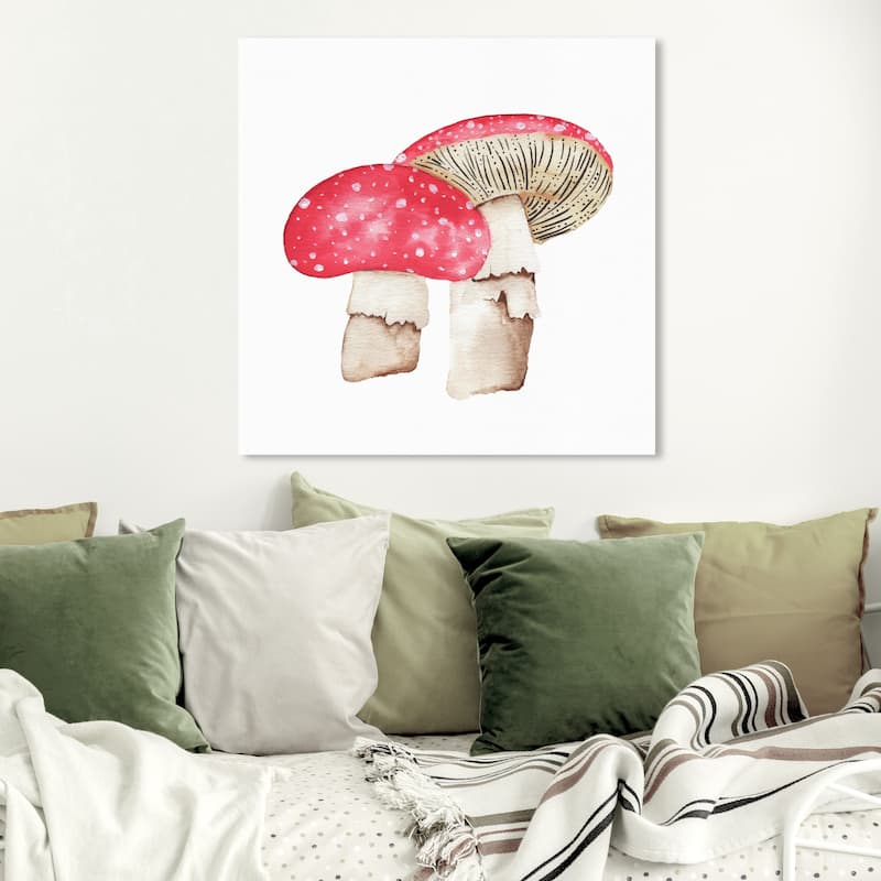 Wynwood Studio 'Pastel Mushrooms' Food and Cuisine Wall Art Canvas Print Vegetables - Red, White - 30 x 30