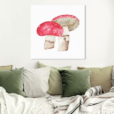 Wynwood Studio 'Pastel Mushrooms' Food and Cuisine Wall Art Canvas Print Vegetables - Red, White