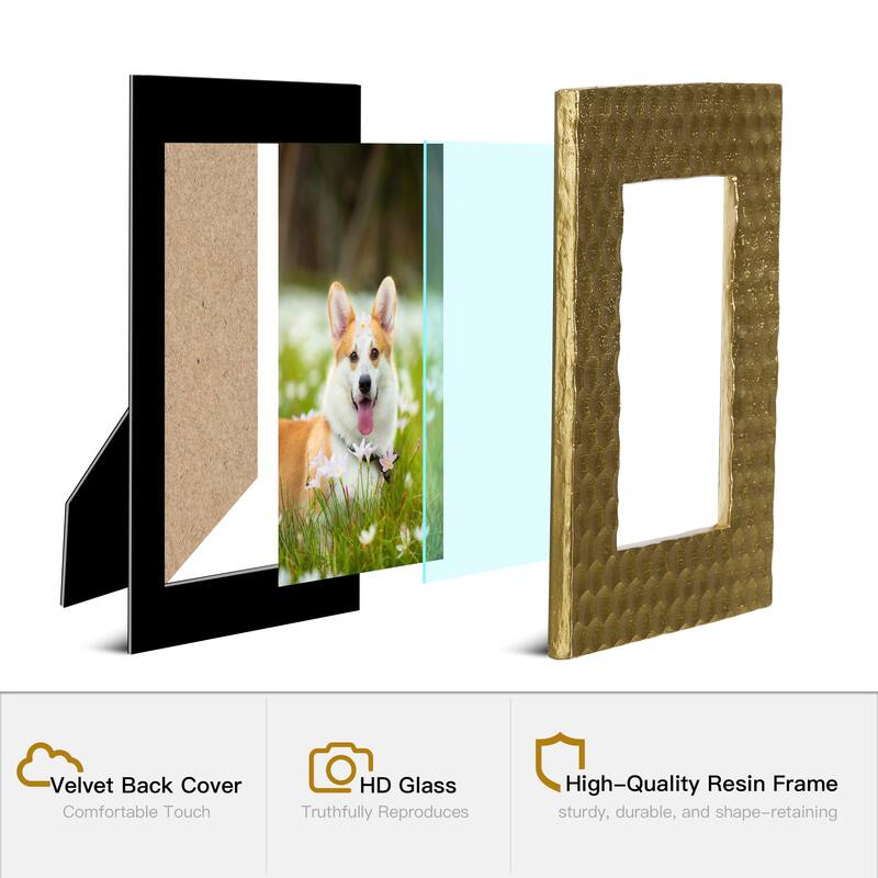 Glitzhome Set of 2 Modern Gold Resin Wall or Tabletop Picture Frames 4x6 & 5x7