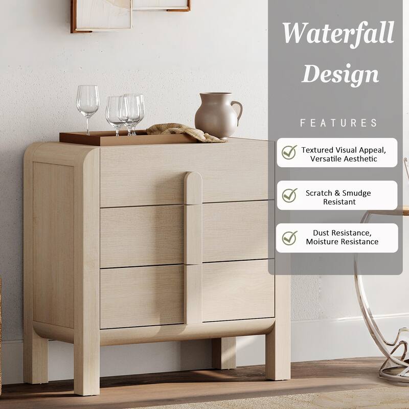 WAMPAT Wood Dresser For Bedroom, Mid Century Modern Chest Of Drawers With Storage, 9 Drawer Dresser With Curved Profile Design