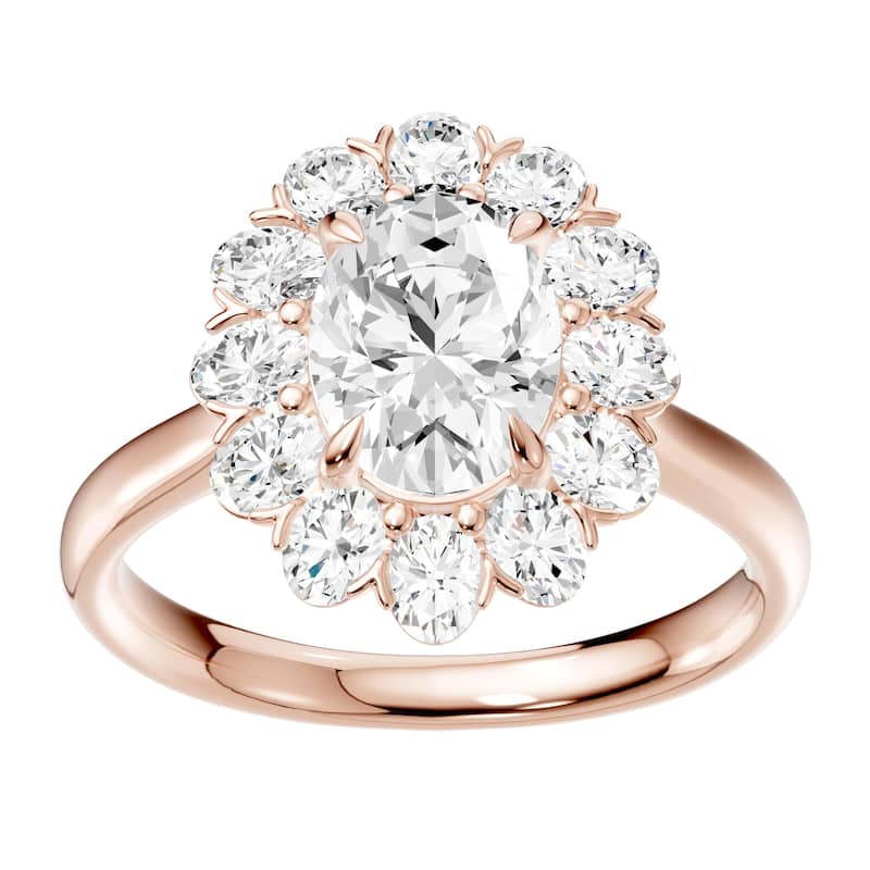 AEON Seraphine Spark Oval 2.50ct Lab Grown Diamond Cluster Double Halo Ring - 8.5 - Rose