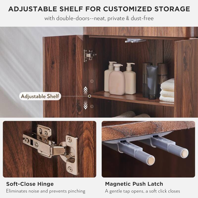 24" Modern Bathroom Storage Cabinet, Wide Cabinet For Living Room