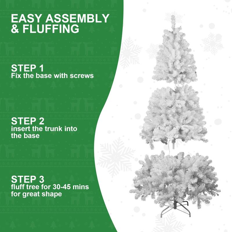 Unlit White Artificial Christmas Tree - Memory Wire, Hinged Branches, Easy Assembly