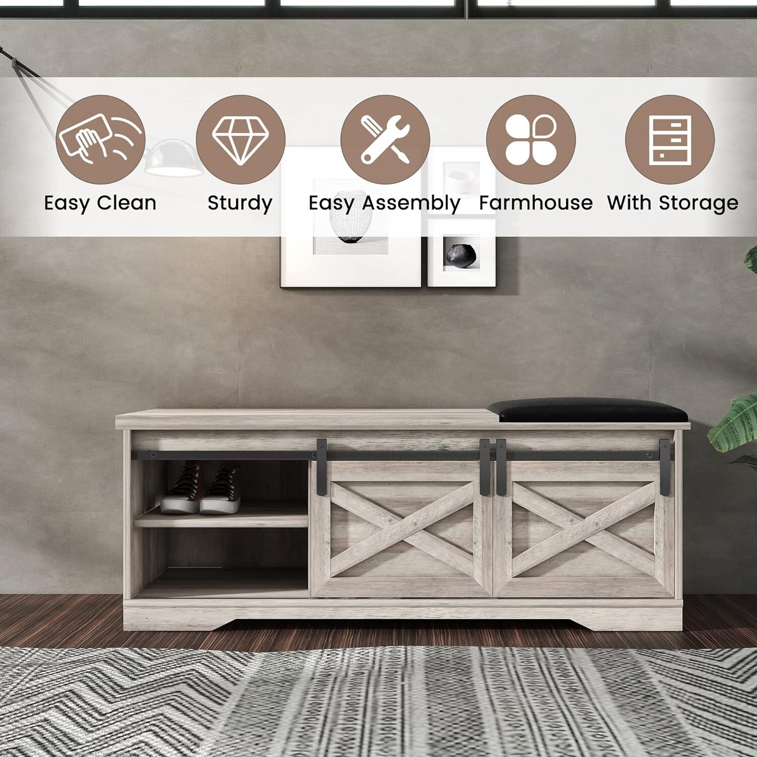 Farmhouse entryway bench with shoe storage 2025