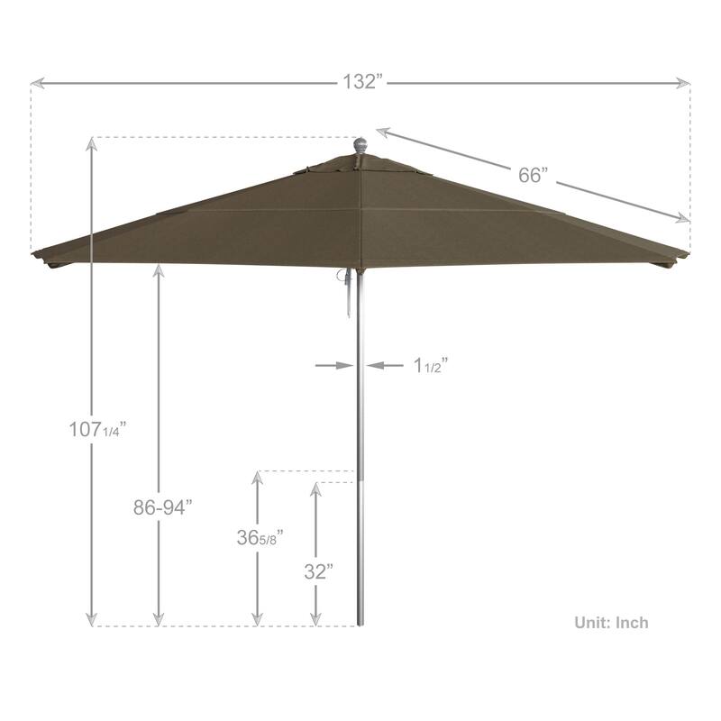 California Umbrella 11' Rd Aluminum Frame, Fiberglass Rib Market Umbrella, Push Open, Anodized Silver Finish, Olefin Fabric