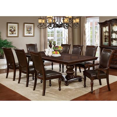 Madzharovo Traditional Brown Cherry Faux Leather Formal 9-Piece Dining Set by Copper Grove