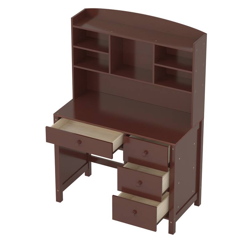 Computer Desk Set with 4 Drawers, Storage Shelf and Chair Writing Desk