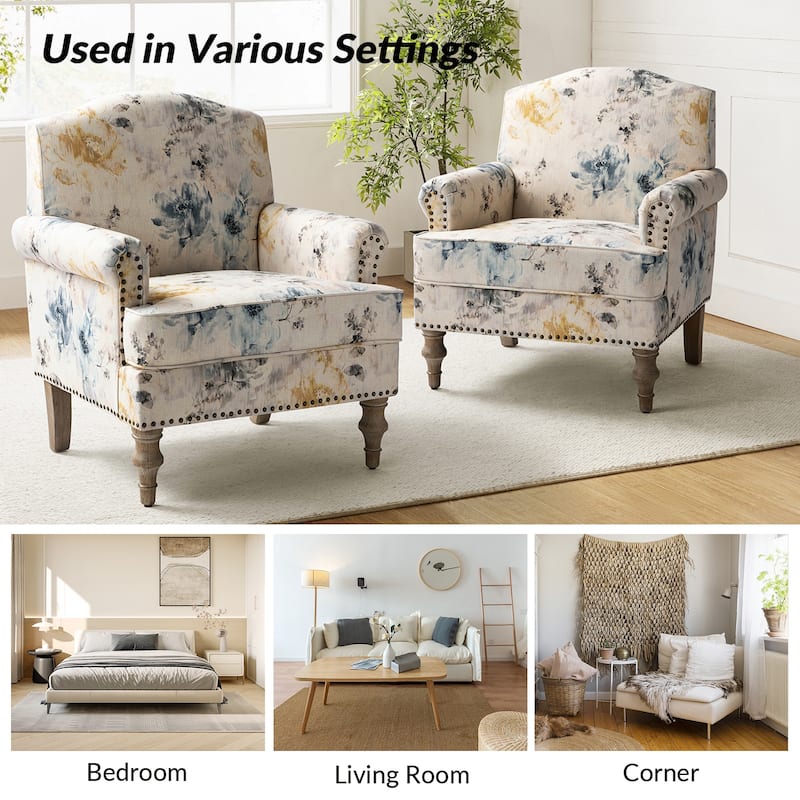 Yahweh Farmhouse Nailhead Armchair with Rolled Arms by HULALA HOME(Set of 2)