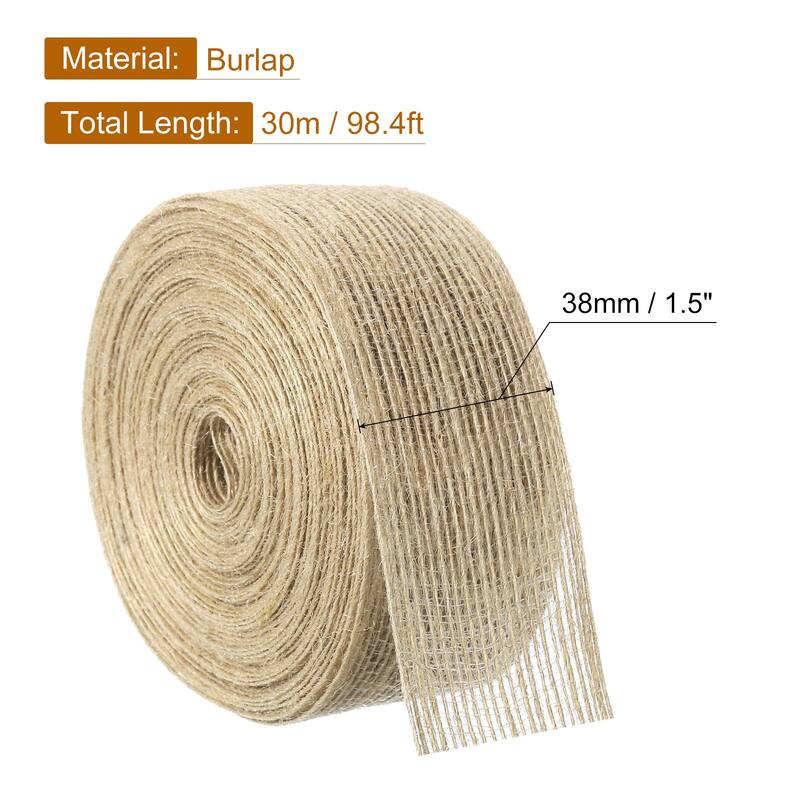 3 Rolls Natural Burlap Fabric Ribbon Burlap Wired Ribbon Rustic Ribbon - Natural Color - 1-1/2 Inch