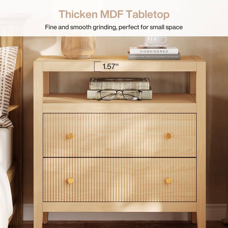 29.52-Inch Farmhouse Nightstand, Nightstand with Open Storage Shelf