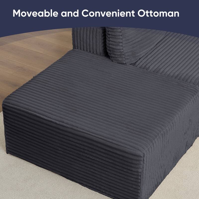 Mixoy 136"U-Shaped Modular Corduroy Sectional Sofa,7-Seater Deep Seats Sofa with Movable Ottoman - U-Shaped