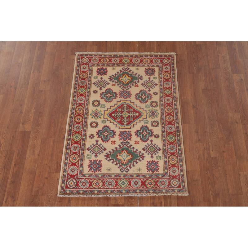 Geometric Kazak Oriental Foyer Rug Hand-Knotted Wool Carpet - 2'9" x 3'10"