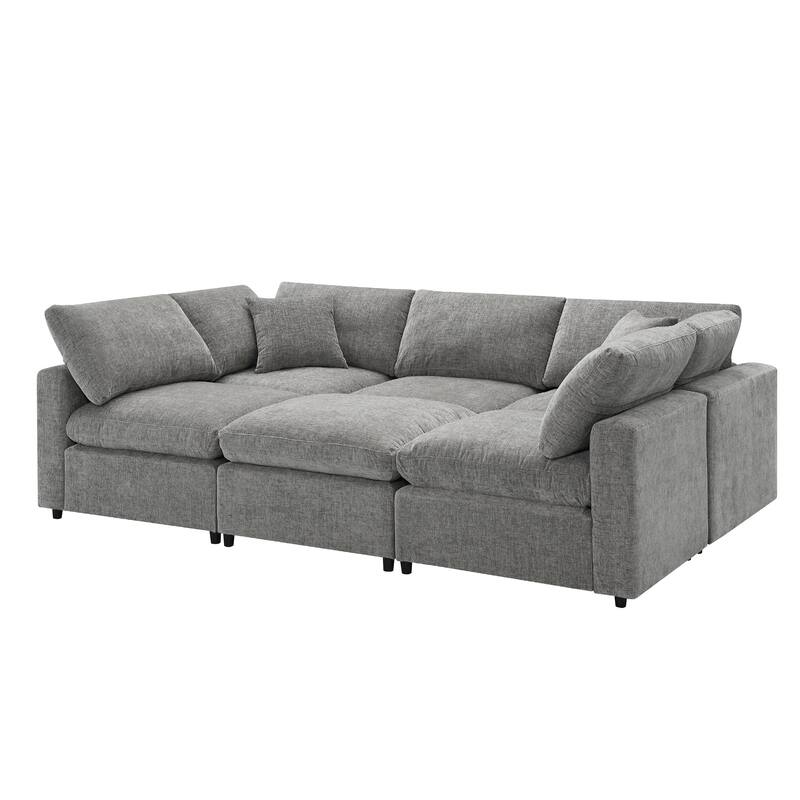 Chenille Sectional Couch Modular Cloud Sofa Bed Convertible U Shape Sleeper Sofa wOttoman, Deep Seat Recliner for Livingroom