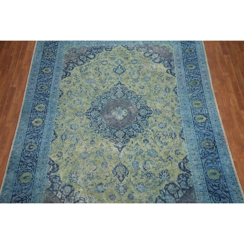 Hand Knotted Oriental 100% Wool Carpet Traditional Floral Green Mashad Area Rug - 11' 8'' X 8' 0''