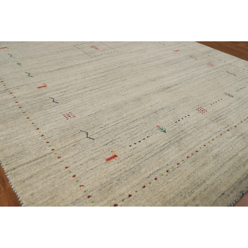 Hand Knotted Oriental 100% Wool Carpet Tribal Animal Pictorial Beige & Ivories Gabbeh Area Rug - 7' 9'' X 5' 0''