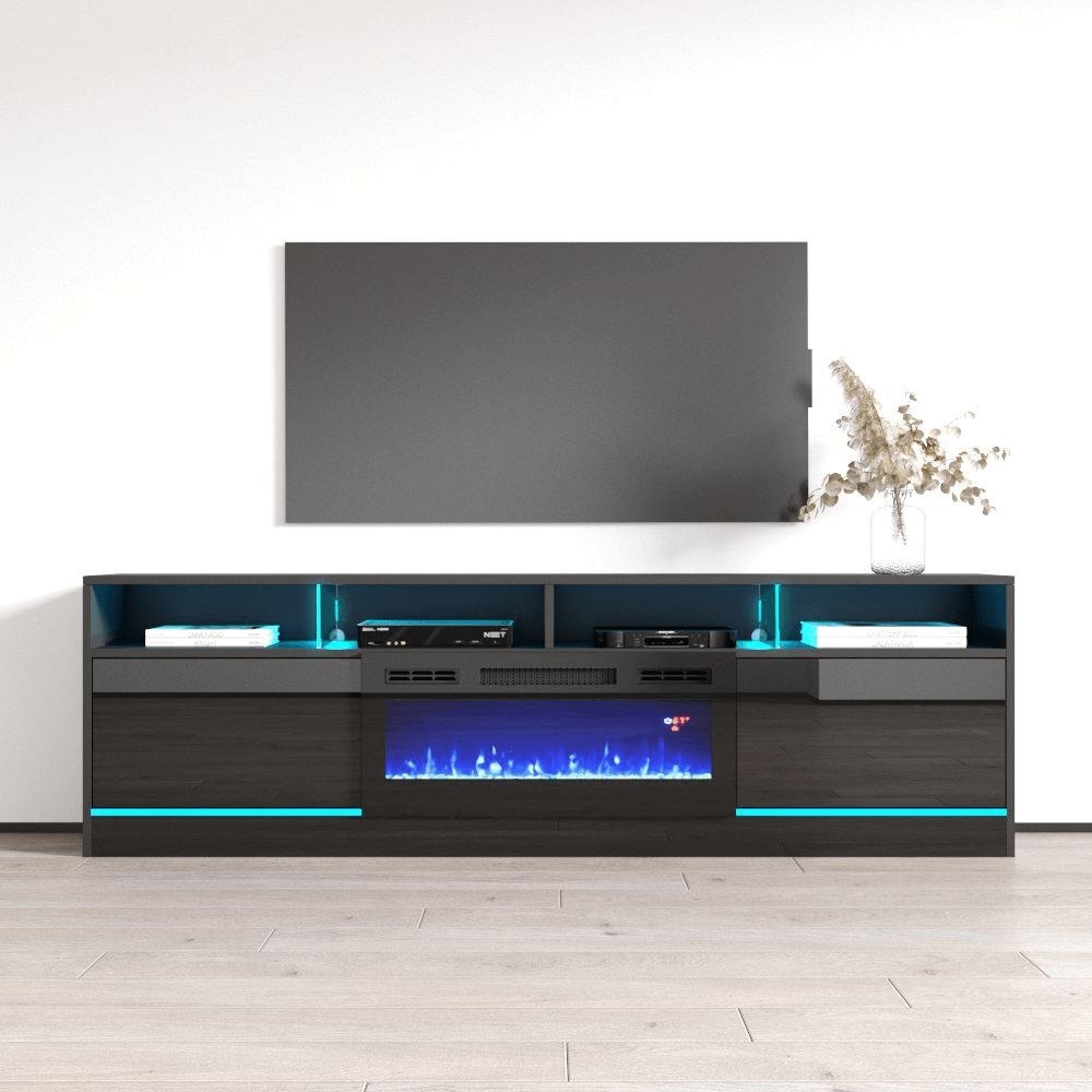 Meble Furniture Disparo BL-05 Electric Fireplace 79" TV Stand with LED Lights for up to 85" TVs