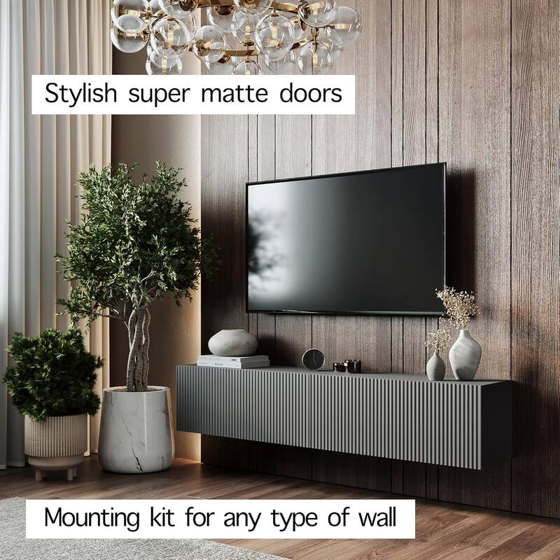 Living Skog Camelia White 59 in. Floating TV Stand Fits TV's up to 65 in. with Wall Mount Feature