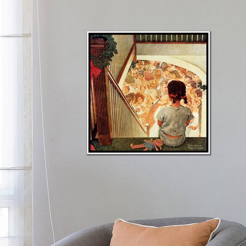 iCanvas "Little Girl Looking Downstairs at Christmas Party" by Norman Rockwell Framed Canvas Print