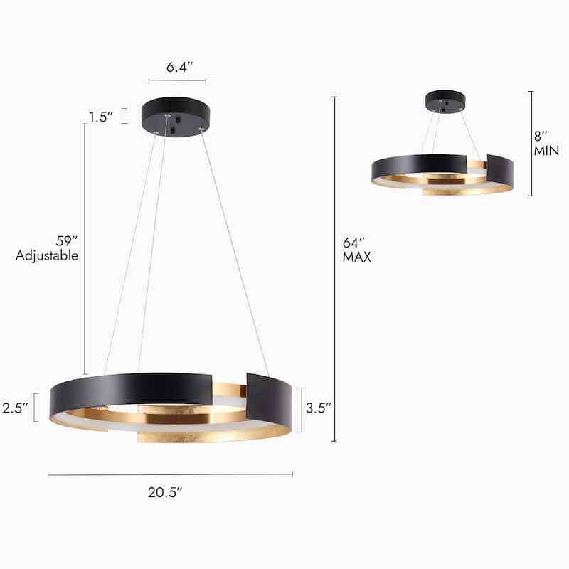 Modern LED Gold Black Drum Chandelier Large Pendant Light for Living Room - D19.5"x H 3.3"