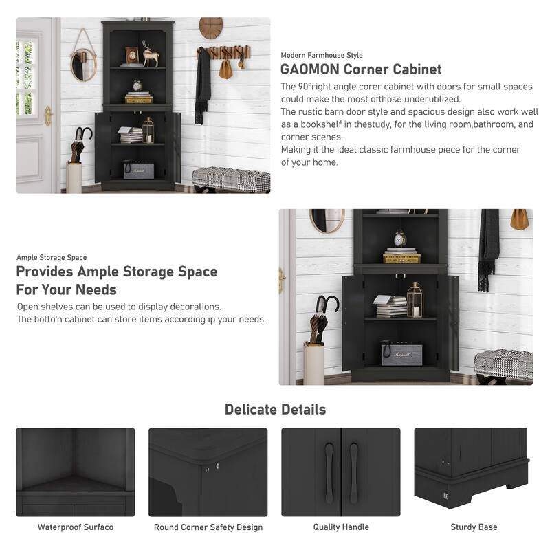 Tall Corner Cabinet With Doors For Living Room, Bathroom, Dining Room Or Kitchen