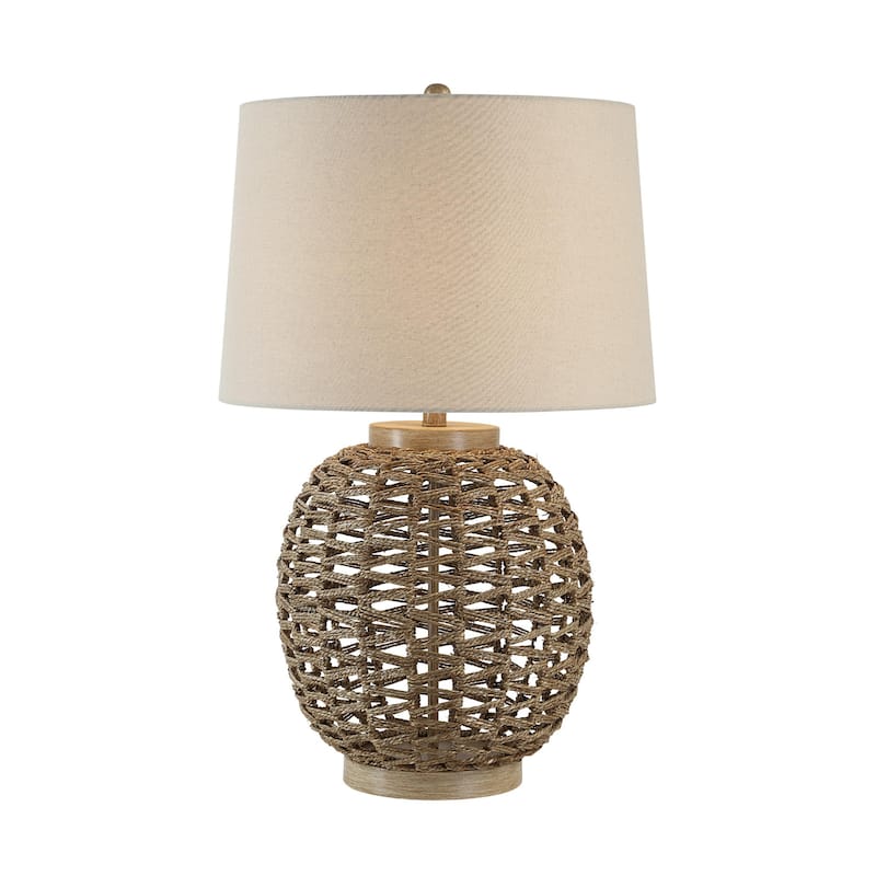 Coastal Style Woven Rope Table Lamp with Tapered Drum Shade - 29"