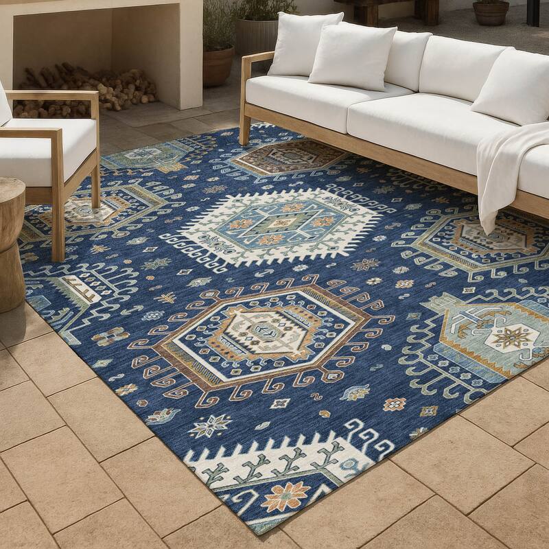 Machine Washable Indoor/ Outdoor Global Akron Chantille Rug - Navy - 2'6" x 3'10"