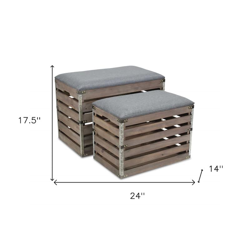 Wood Linen Upholstered Entryway Storage Benches Set with Flip Top - 14” D x 24” W x 17.5” H