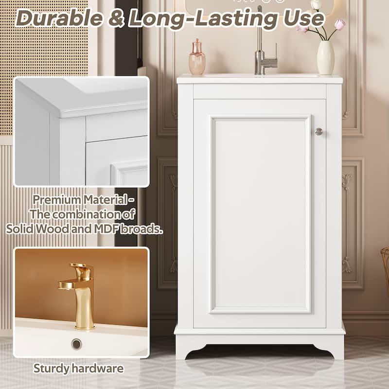 20" Bathroom Vanity with Ceramic Sink - Soft Closing Door, Adjustable Shelf, Freestanding Modern Single Vanity