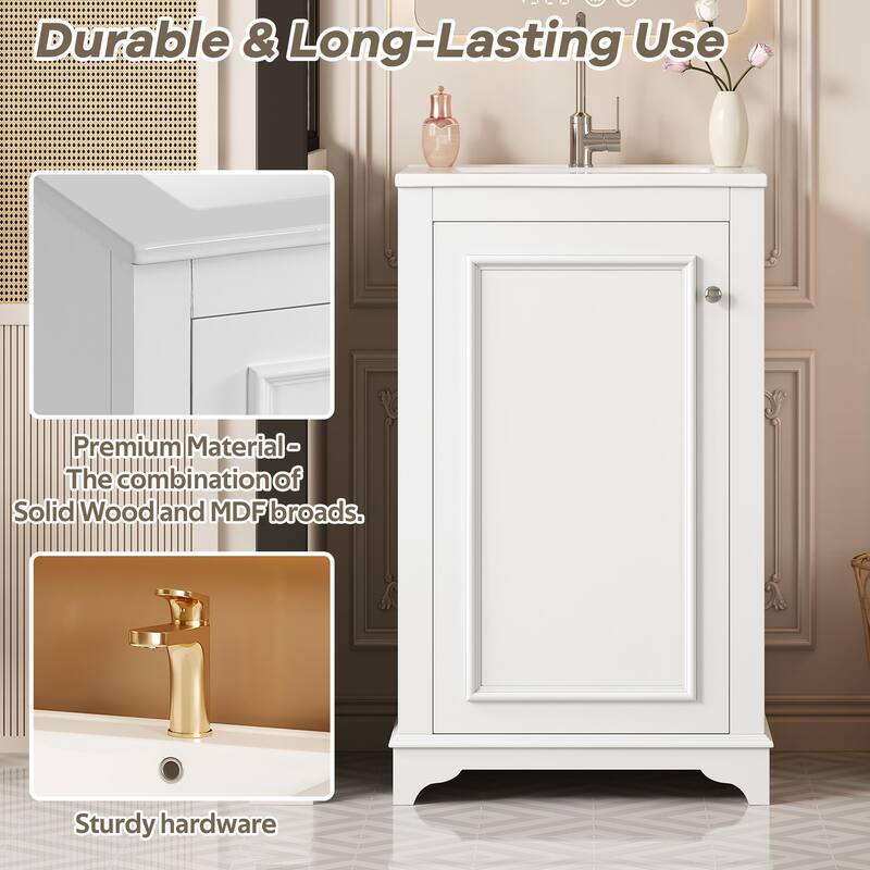 20-inch Bathroom Vanity with Ceramic Sink, Freestanding Single Vanity Set with Soft Closing Door, adjustable shelf