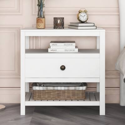 Wooden Nightstand with Drawers Storage