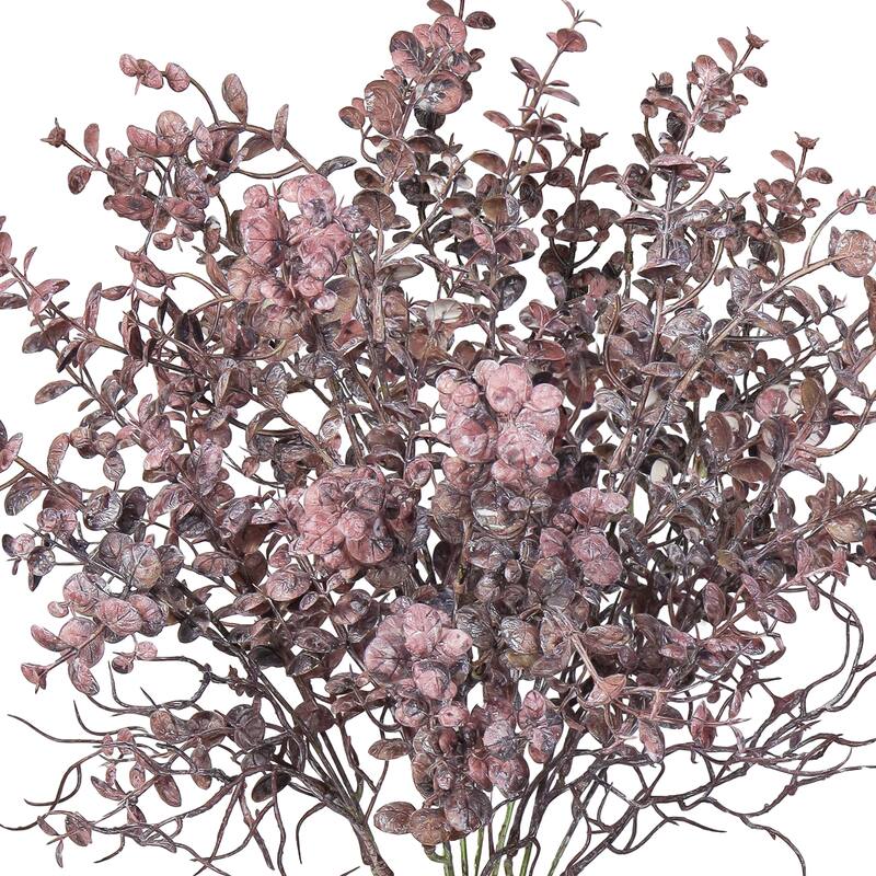 Set of 2 Frosted Burgundy Artificial Boxwood Leaf Stem Plant Greenery Foliage Bush 21in - 21" L x 12" W x 12" DP
