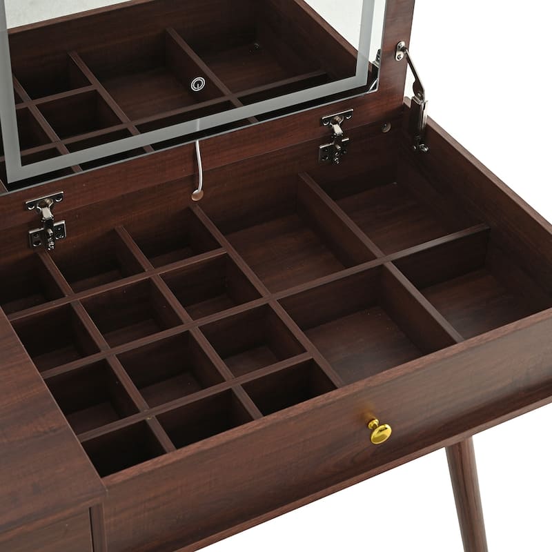 3-in-1 Vanity Desk with Lighted Flip-Top Mirror & Adjustable Cabinet, Makeup Dressing Table with Stool, Dresser with Drawers