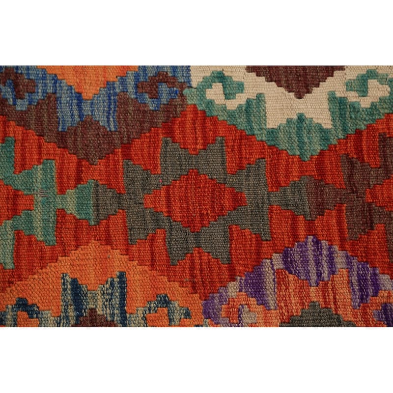 All-Over Geometric Kilim Oriental Large Rug Hand-Woven Wool Carpet - 10'0" x 16'2"