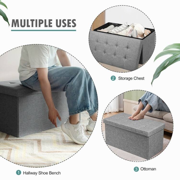 Foldable Storage Ottoman Bench with Removable Bin Upholstered Seat Chest for Bedroom Living Room Entryway