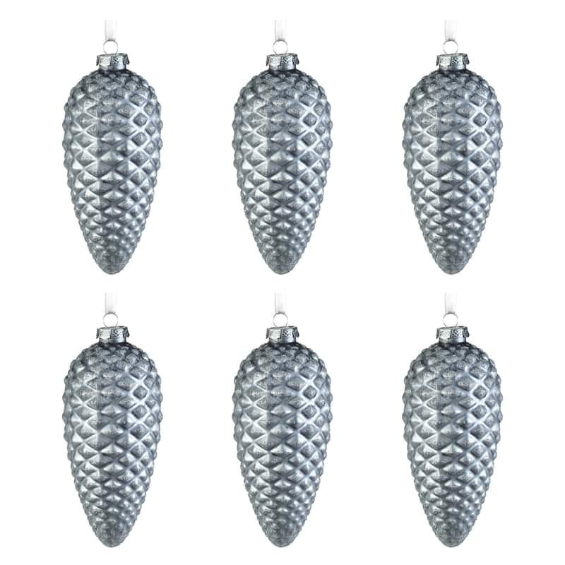 Cariad 6" Glass Pine Cone Ornaments, Set of 6
