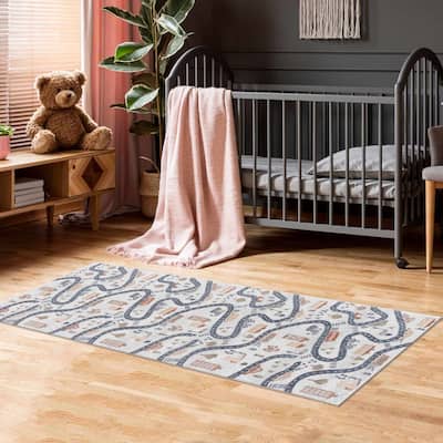Mave Machine Washable Road Street Car Pattern Kids Room Boys Room Area Rug