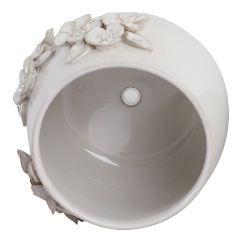 Ceramic Planter Raised Floral Detailing Glossy Decorative Display