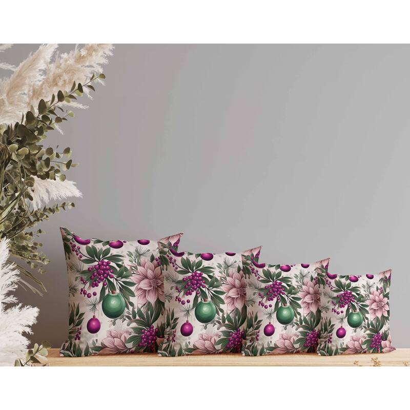 Festive Flurries Indoor/Outdoor Reversible Throw Pillow Pink and Green
