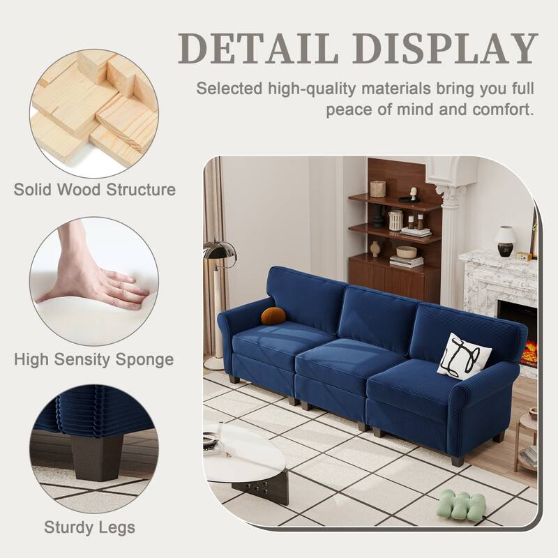 94.49" Corduroy Fabric 3-Seater Sectional Sofa