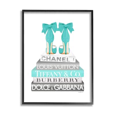 Stupell Turquoise Designer Heels on Modern Glam Bookstack Framed Wall Art - Blue